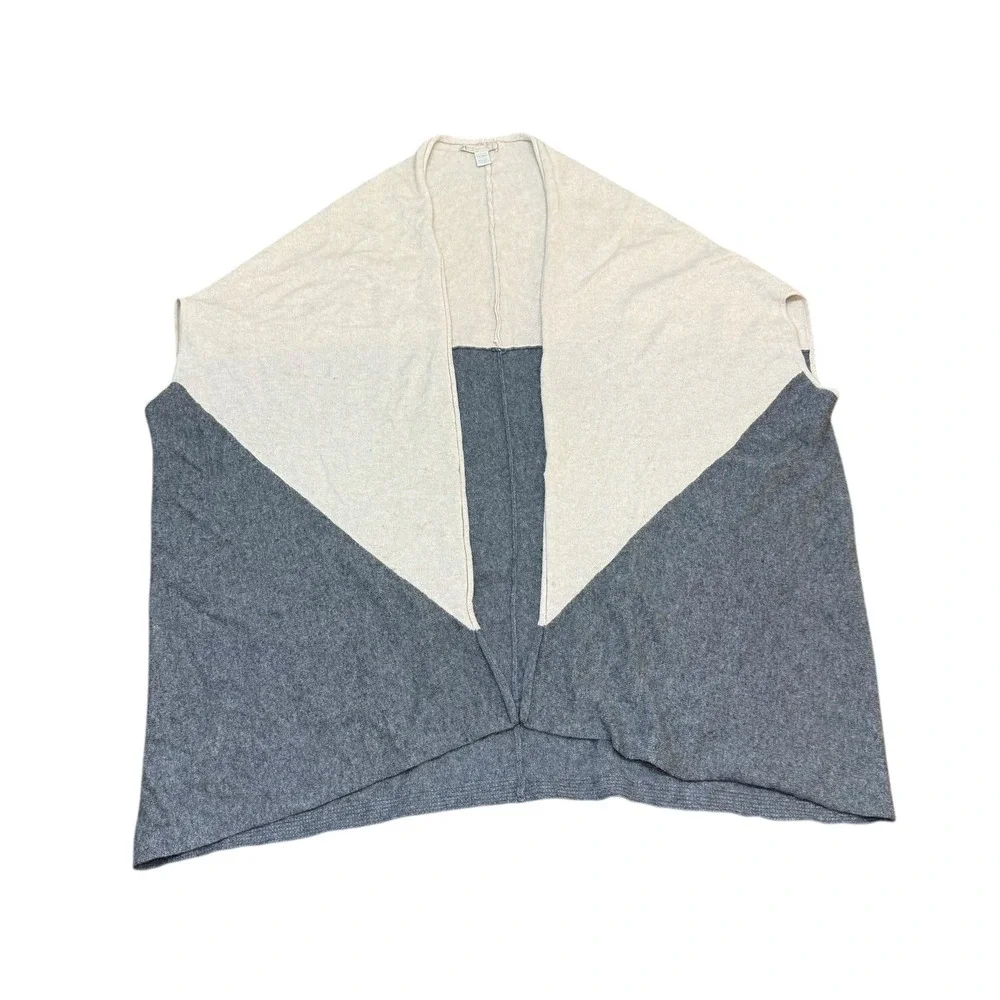 Nordstrom Beige Gray‎ Colorblock Cashmere Poncho Wrap Shawl One Size